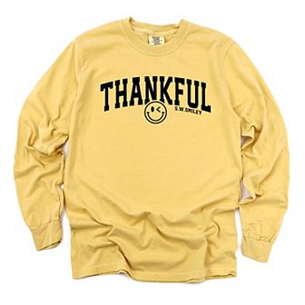 S.W.Smiley Thankful Varsity Arched - Women's Garment Dyed Long Sleeve Graphic T-Shirt