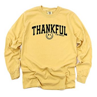 S.W.Smiley Thankful Varsity Arched - Women's Garment Dyed Long Sleeve Graphic T-Shirt