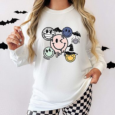 S.W.Smiley Halloween Smileys - Women's Garment Dyed Long Sleeve Graphic T-Shirt