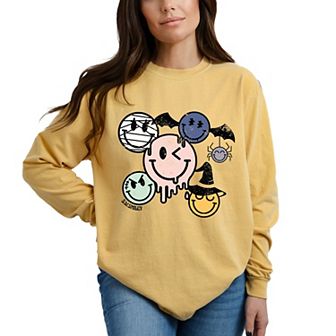S.W.Smiley Halloween Smileys - Women's Garment Dyed Long Sleeve Graphic T-Shirt