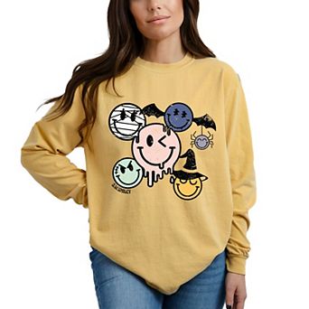 S.W.Smiley Halloween Smileys - Women's Garment Dyed Long Sleeve Graphic T-Shirt