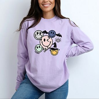S.W.Smiley Halloween Smileys - Women's Garment Dyed Long Sleeve Graphic T-Shirt