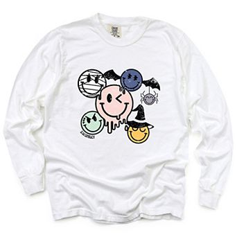S.W.Smiley Halloween Smileys - Women's Garment Dyed Long Sleeve Graphic T-Shirt