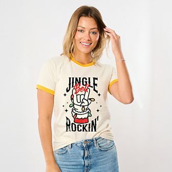 Jingle Bell Rockin' Santa Glove - Womens Ringer Tee