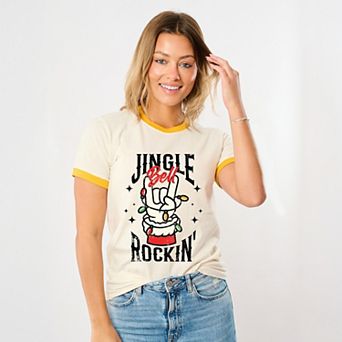 Jingle Bell Rockin' Santa Glove - Womens Ringer Tee