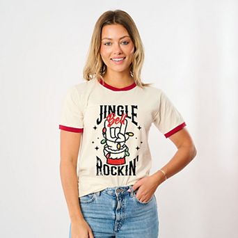 Jingle Bell Rockin' Santa Glove - Womens Ringer Tee