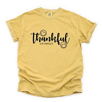 S.W.Smiley Thankful Cursive - Women's Garment Dyed Graphic T-Shirt