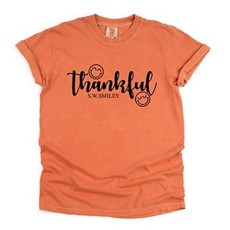 S.W.Smiley Thankful Cursive - Women's Garment Dyed Graphic T-Shirt