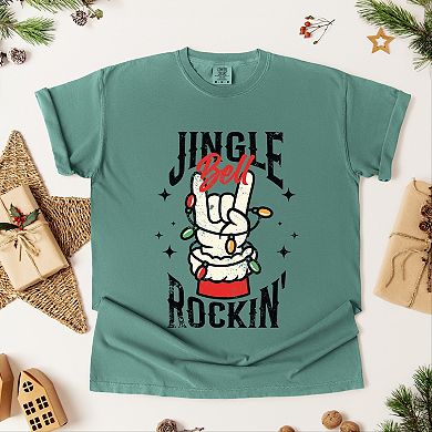 Jingle Bell Rockin' Santa Glove - Womens Garment Dyed Tee