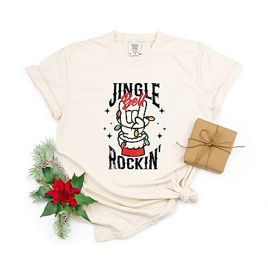 Jingle Bell Rockin' Santa Glove - Womens Garment Dyed Tee