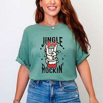 Jingle Bell Rockin' Santa Glove - Womens Garment Dyed Tee