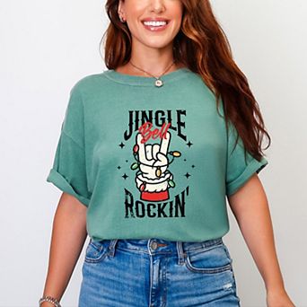 Jingle Bell Rockin' Santa Glove - Womens Garment Dyed Tee
