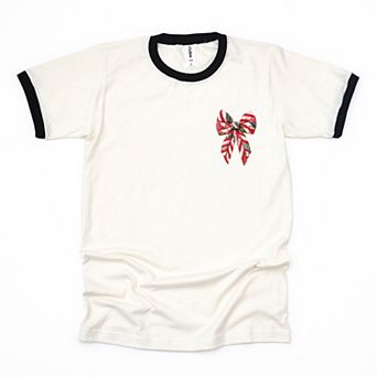 Christmas Bow Quilted Print - Women's Ringer Graphic T-Shirt