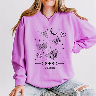 S.W.Smiley Witchy Moth - Women's Lightweight Garment Dyed Sweatshirt