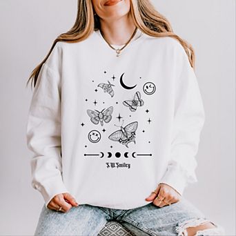 S.W.Smiley Witchy Moth - Women's Lightweight Garment Dyed Sweatshirt