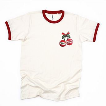 Merry Xmas Ornament Quilted Print - Women's Ringer Graphic T-Shirt