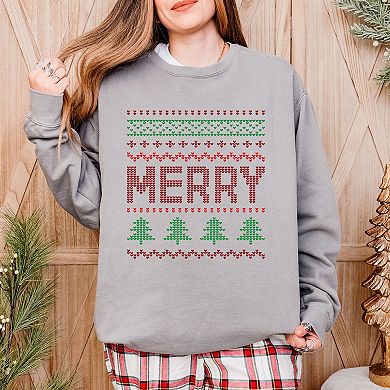 Ugly Sweater Merry - Women's Garment Dyed Graphic Sweatshirt