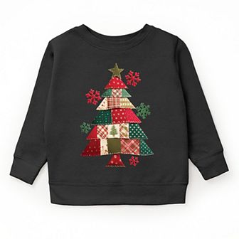 Christmas Tree Patchwork Print - Youth Graphic Sweatshirt