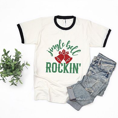 Jingle Bell Rockin' Bell Glitter - Womens Ringer Tee