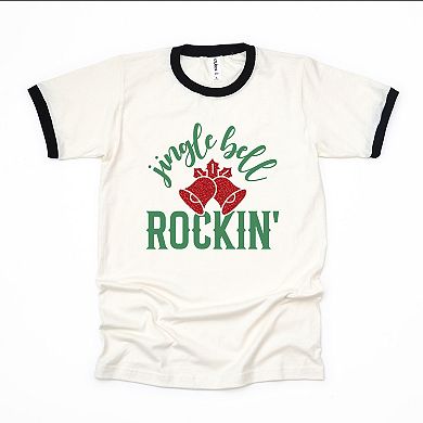 Jingle Bell Rockin' Bell Glitter - Womens Ringer Tee
