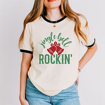 Jingle Bell Rockin' Bell Glitter - Womens Ringer Tee