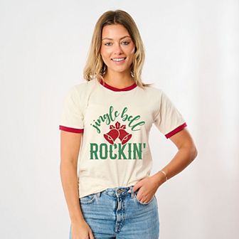 Jingle Bell Rockin' Bell Glitter - Womens Ringer Tee