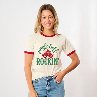 Jingle Bell Rockin' Bell Glitter - Womens Ringer Tee
