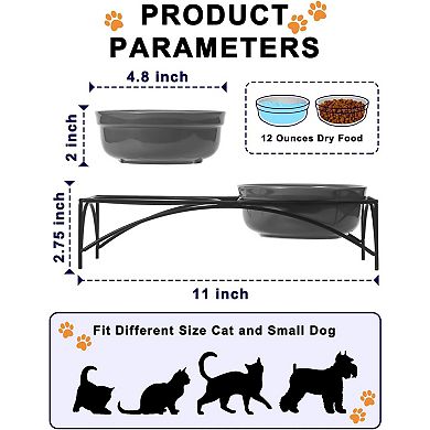 12 Ounces Cat Food Bowls, Raised Pet Food Water Bowls with Stand