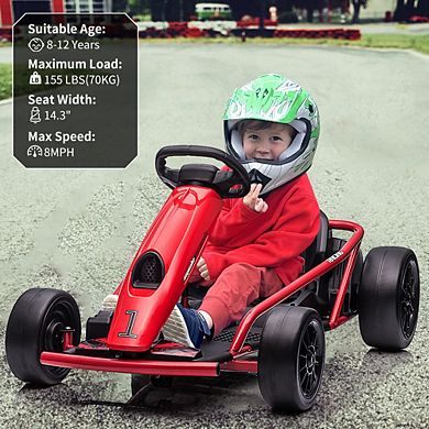 24V Go Kart for Kids 8-12 Years, 300W*2 Extra Powerful Motors