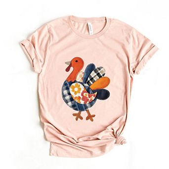 Plaid Turkey Patchwork Print - Women's Short Sleeve Graphic T-Shirt
