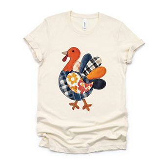 Plaid Turkey Patchwork Print - Women's Short Sleeve Graphic T-Shirt