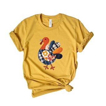 Plaid Turkey Patchwork Print - Women's Short Sleeve Graphic T-Shirt