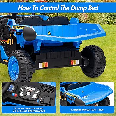 24V 2-Seater Ride-On Dump Truck for Kids, Remote Control Construction Toy
