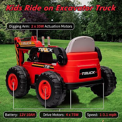12V Kids Ride On Excavator Digger Car, Electric Vehicle with Remote Control