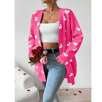 Womens Cute Heart Cardigans Oversized Long Sleeve Open Front Knit Sweaters