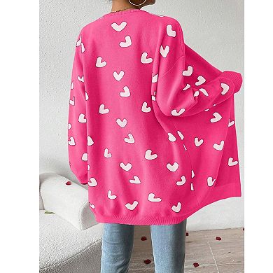 Womens Cute Heart Cardigans Oversized Long Sleeve Open Front Knit Sweaters