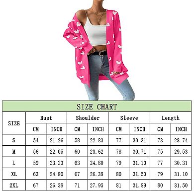 Womens Cute Heart Cardigans Oversized Long Sleeve Open Front Knit Sweaters