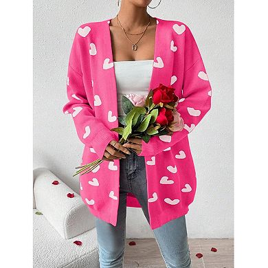 Womens Cute Heart Cardigans Oversized Long Sleeve Open Front Knit Sweaters