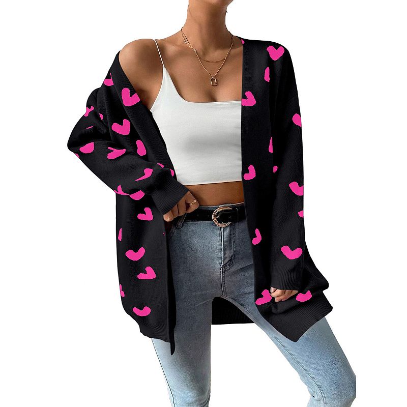 Womens Cute Heart Cardigans Oversized Long Sleeve Open Front Knit Sweaters