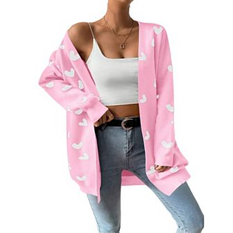 Womens Cute Heart Cardigans Oversized Long Sleeve Open Front Knit Sweaters