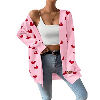 Womens Cute Heart Cardigans Oversized Long Sleeve Open Front Knit Sweaters