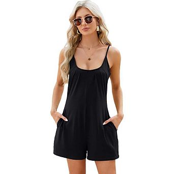 Womens Rompers Summer Casual Loose Sleeveless Overalls Spaghetti Strap Shorts Jumpsuit Beach