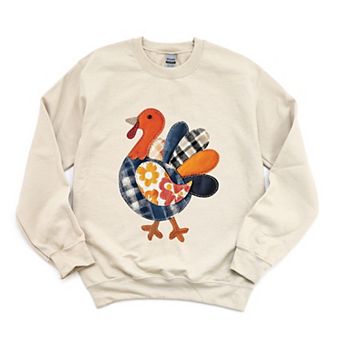 Plaid Turkey Patchwork Print - Women's Graphic Sweatshirt