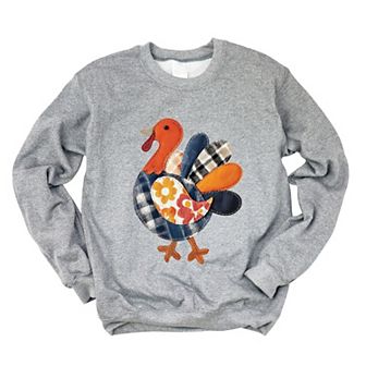 Plaid Turkey Patchwork Print - Women's Graphic Sweatshirt