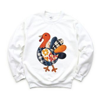 Plaid Turkey Patchwork Print - Women's Graphic Sweatshirt