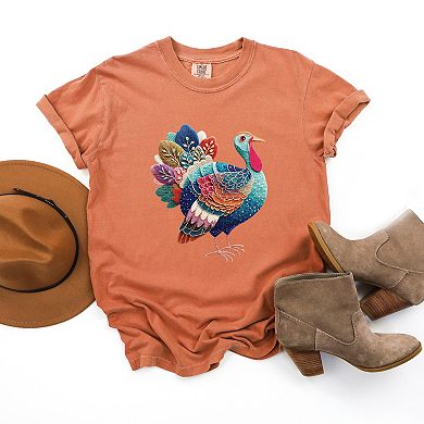 Turkey Patchwork Print - Women's Garment Dyed Graphic T-Shirt