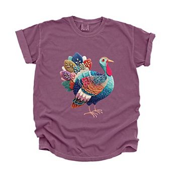 Turkey Patchwork Print - Women's Garment Dyed Graphic T-Shirt