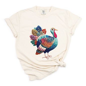 Turkey Patchwork Print - Women's Garment Dyed Graphic T-Shirt