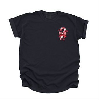 Candy Cane Bow Patchwork Print - Women's Garment Dyed Graphic T-Shirt