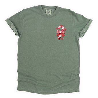 Candy Cane Bow Patchwork Print - Women's Garment Dyed Graphic T-Shirt